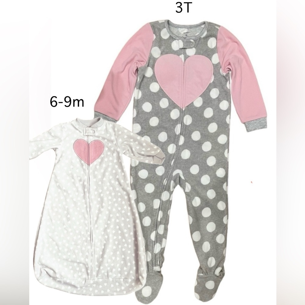 NWT Carters Soft & Comfy Fleece Grip Footie Pink Heart Pajama Zip Up 3…
